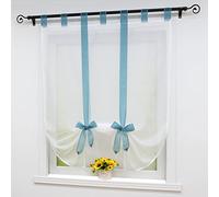 Joyswahl Adèle Store Romain avec Ruban Rideau Voilage avec Passants Passe Tringle Rideaux pour Cuisine Chambre Bleu LxH 80x140cm