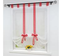 Joyswahl Adèle Store Romain avec Ruban Rideau Voilage avec Passants Passe Tringle Rideaux pour Cuisine Chambre Rouge LxH 80x140cm