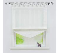 Joyswahl Amy Store Romain Triangle Semi-Transparent à Passants en V Frange à Pompon Fenêtre Décorative pour Chambre Cuisine et Salon Installation Facile 1 Pièce Blanc LxH 60x140cm