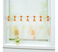 Joyswahl Brise Bise Transparent Motifs de Fleurs avec Pattes Passe Tringle Rideaux Voilage Décoration de Chambre Orange HxL 60x120cm 1 Pièce
