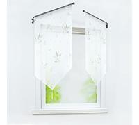 Joyswahl Brise Bise Transparent Passe Tringle avec Feuilles Verts Decor de Cuisine Chambre Tissu Souple 1 Pièce Blanc LxH 60x120cm