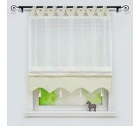 Joyswahl Catrin Store Romain à Passant en V Passe Tringle avec Frange à Pompon Transparent Rideau Voilage Décor pour Fenêtre de Chambre Cuisine Salle de Bain 1 Pièce Beige LxH 120x140CM