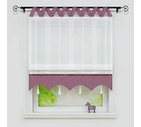 Joyswahl Catrin Store Romain à Passant en V Passe Tringle avec Frange à Pompon Transparent Rideau Voilage Décor pour Fenêtre de Chambre Cuisine Salle de Bain 1 Pièce Violet LxH 80x140CM