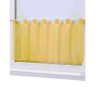 Joyswahl Eva Rideau Brise-Bise Uni à Passant sans Perçage Passe Tringle en Polyester Transparent Court Voilage Décor pour Chambre Cuisine 1 Pièce Jaune HxL 30x120CM