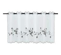 Joyswahl Felizia 1 Pièce Rideau Brise-Bise Perforé Passe Tringle en Polyester Petit Voilage avec Broderie de Fleurs en Dentelle Transparent Maison de Campagne Décor de Fenêtre Gris HxL 30x90CM