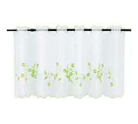 Joyswahl Felizia 1 Pièce Rideau Brise-Bise Perforé Passe Tringle en Polyester Petit Voilage avec Broderie de Fleurs en Dentelle Transparent Maison de Campagne Décor de Fenêtre Vert HxL 60x120CM