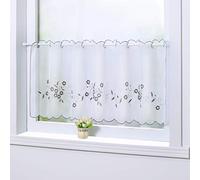Joyswahl Felizia 1 Pièce Rideau Brise-Bise Perforé Passe Tringle en Polyester Petit Voilage avec Broderie de Fleurs en Dentelle Transparent Maison de Campagne Décor de Fenêtre Gris HxL 60x140CM