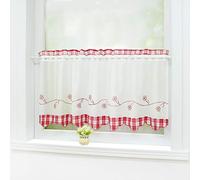 Joyswahl Helene Rideau Brise-Bise Perforé Transparent Passe Tringle Etoffes à Carreaux Maison de Campagne Rouge HxL 45x90CM