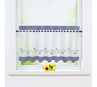 Joyswahl Helene Rideau Brise-Bise Perforé Transparent Passe Tringle Etoffes à Carreaux Maison de Campagne Bleu HxL 60x90CM