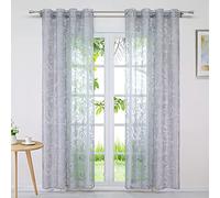 Joyswahl Jessica Voilage en Polyester avec Elégant Motif de Fleurs Rideau Transparent de Fenêtre Décoration Classique pour Chambre Salon Balcon LxH 140x225cm Gris à Oeillet 1 Pièce