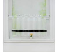 Joyswahl Julie 1 Pièce Rideau Brise-Bise avec Ruban Coloré en Satin à Passants Passe Tringle en Polyester Décoration de Fenêtre pour Salon Chambre Cuisine Noir HxL 60x120cm