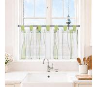 Joyswahl Leonie Rideaux Brise-Bise Transparent avec Pattes Passe Tringle Rayures Rideau Cuisine Décoration de Fenêtre Vert HxL 60x90cm