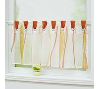 Joyswahl Leonie Rideaux Brise-Bise Transparent avec Pattes Passe Tringle Rayures Rideau Cuisine Décoration de Fenêtre Orange HxL 60x90cm