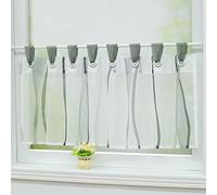 Joyswahl Leonie Rideaux Brise-Bise Transparent avec Pattes Passe Tringle Rayures Rideau Cuisine Décoration de Fenêtre Gris HxL 30x90cm