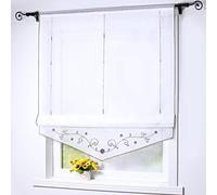 Joyswahl Lisa Store Romain Transparent en Polyester avec Broderie de Fleurs Passe Tringle Rideau Cuisine Chambre Gris LxH 80x140cm