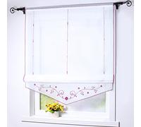 Joyswahl Lisa Store Romain Transparent en Polyester avec Broderie de Fleurs Passe Tringle Rideau Cuisine Chambre Violet LxH 80x140cm