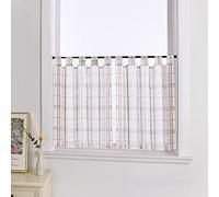 Joyswahl Lot de 2 rideaux brise-bise aspect lin avec design à carreaux « Jill » - Style maison de campagne - Courts - Pour cuisine, bistrot, cuisine - Rouge - H x l : 60 x 90 cm