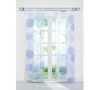 Joyswahl Lot de 2 Rideaux Voilages en Voile Transparent avec Nid à Pattes Décoration de Grande Fenêtre Porte Salon Chambre Bleu LxH 57x175cm