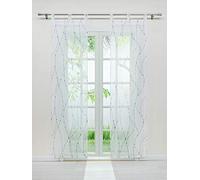 Joyswahl Lot de 2 Rideaux Voilages en Voile Transparent avec Vagues à Pattes Décoration de Grande Fenêtre Porte Salon Chambre Gris LxH 57x225cm