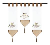 Joyswahl Lot de 3 rideaux brise-bise en voile avec passants, motif brodé d'oiseaux, lot de 3 rideaux courts marron (20 cm de large, 1 x 50 cm de long et 2 x 70 cm de longueur)