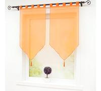 Joyswahl Melina Lot de 2 Voilages Uni à Passants avec Frange à Pompon Transparent Décoration de Fenêtre et Porte Orange LxH 45x90CM