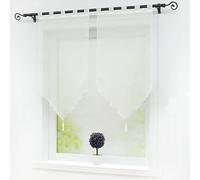 Joyswahl Melina Lot de 2 Voilages Uni à Passants avec Frange à Pompon Transparent Décoration de Fenêtre et Porte Beige LxH 45x90CM