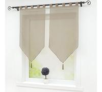 Joyswahl Melina Lot de 2 Voilages Uni à Passants avec Frange à Pompon Transparent Décoration de Fenêtre et Porte Marron LxH 45x90CM