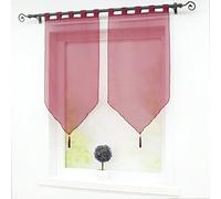 Joyswahl Melina Lot de 2 Voilages Uni à Passants avec Frange à Pompon Transparent Décoration de Fenêtre et Porte Violet LxH 45x90CM