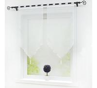 Joyswahl Melina Lot de 2 Voilages Uni à Passants avec Frange à Pompon Transparent Décoration de Fenêtre et Porte Blanc LxH 45x90CM