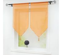 Joyswahl Melina Lot de 2 Voilages Uni Passe Tringle avec Frange à Pompon avec Cordon de Serrage Transparent Décoration de Fenêtre et Porte Orange LxH 45x90CM