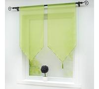 Joyswahl Melina Lot de 2 Voilages Uni Passe Tringle avec Frange à Pompon avec Cordon de Serrage Transparent Décoration de Fenêtre et Porte Vert LxH 45x90CM