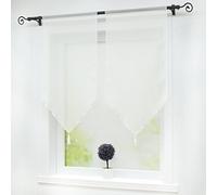 Joyswahl Melina Lot de 2 Voilages Uni Passe Tringle avec Frange à Pompon avec Cordon de Serrage Transparent Décoration de Fenêtre et Porte Blanc LxH 45x90CM