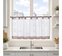 Joyswahl Mia Rideau Brise-Bise Uni Voilage à Passants en Polyester Transparent Simple Salle de Bain Cuisine Chambre à Coucher Balcon Marron HxL 60x90cm