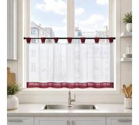 Joyswahl Mia Rideau Brise-Bise Uni Voilage à Passants en Polyester Transparent Simple Salle de Bain Cuisine Chambre à Coucher Balcon Bordeaux HxL 60x90cm