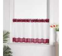 Joyswahl Rideau brise-bise aspect lin style maison de campagne « Jasmin » - Transparent - Court - Pour cuisine, bistrot, salon - Rouge - H x l : 60 x 90 cm - 1 pièce