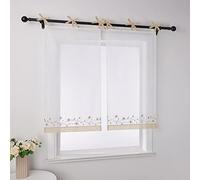 Joyswahl Rideau brise-bise en voile de style maison de campagne « Camomille » - Transparent - Court - Pour cuisine, bistrot, cuisine - Beige - H x l : 150 x 80 cm - 1 pièce