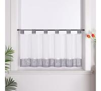 Joyswahl Rideau brise-bise moderne aspect lin « Viola » - Avec passants - Rideau de cuisine avec ruban de satin - Gris - H x l : 90 x 110 cm - 1 pièce