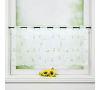 Joyswahl Rideau Brise Bise Transparent en Voile Rideau Cuisine Passe Tringle Motif de Feuilles Dentelles Decor de Chambre Salon Vert HxL 30x120cm
