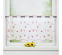 Joyswahl Rideau Brise Bise Transparent en Voile Rideau Cuisine Passe Tringle Motif de Feuilles Dentelles Decor de Chambre Salon Rouge HxL 30x90cm