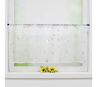 Joyswahl Rideaux Brise Bise Passe Tringle Blanc Transparent Motif de Cercle en Voile Voilage de Cuisine Petite Fenêtre Elégant HxL 60x140cm