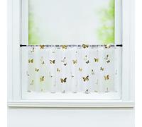 Joyswahl Rideaux Brise Bise Passe Tringle Blanc Transparent Motif de Papillons en Voile Voilage de Cuisine Petite Fenêtre Elégant Or HxL 30x120cm