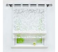 Joyswahl Store Romain à Passant en Polyester avec Motif de Fleurs Classique Décoration de Fenêtre pour Chambre Cuisine Salle de Bain Simple et Réglable Blanc 1 Pièce LxH 80x140CM