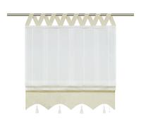Joyswahl Store romain à rayures verticales avec pompons, sangle en V tendance, Panneau unique, Beige, L×H 45×140cm