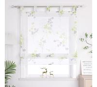 Joyswahl Store romain avec passants - Style maison de campagne - Pour salon, fenêtre - Blanc - Transparent - 80 x 140 cm - Vert