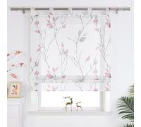 Joyswahl Store romain avec passants - Style maison de campagne - Pour salon - Transparent - Avec motif feuilles et fleurs - 120 x 140 cm (l x H) - Violet