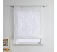 Joyswahl Store romain en voile avec motif ondulé « Yuna » - Avec cordon de serrage - Pour fenêtre - Couleur unie - 60 x 140 cm - Blanc - 1 pièce