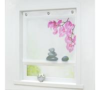 Joyswahl Store Romain en Voile Transparent avec Crochets U Motif Fleurs-80x140cm-Blanc