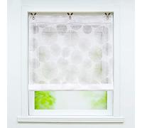 Joyswahl Store Romain Rideaux Voilage avec Crochets sans Percage Motif de Cercles Décoration de Fenêtre pour Cuisine Salon Chambre Blanc LxH 120x130cm