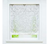 Joyswahl Store Romain Rideaux Voilage avec Crochets sans Percage Motif de Fleurs Décoration de Fenêtre pour Cuisine Salon Chambre Blanc LxH 60x130cm