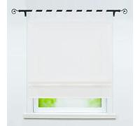 Joyswahl Store Romain Semi-Transparent Uni avec Pattes en V Passe Tringle Rideau Voilage pour Cuisine Chambre à Coucher Blanc LxH 140x140cm 1 Pièce